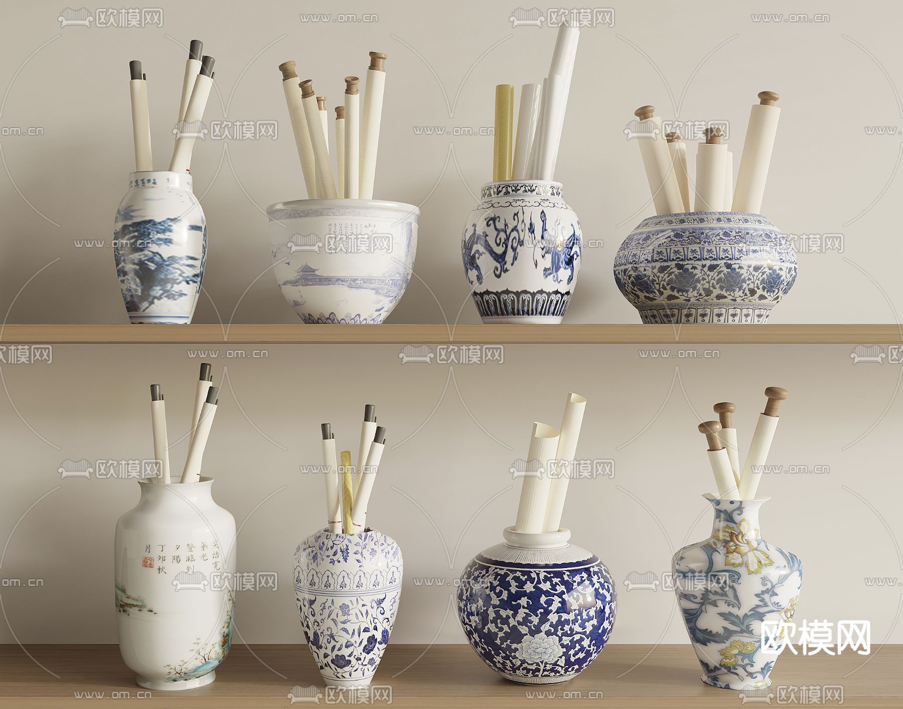 新中式书画缸 陶瓷画缸3d模型下载