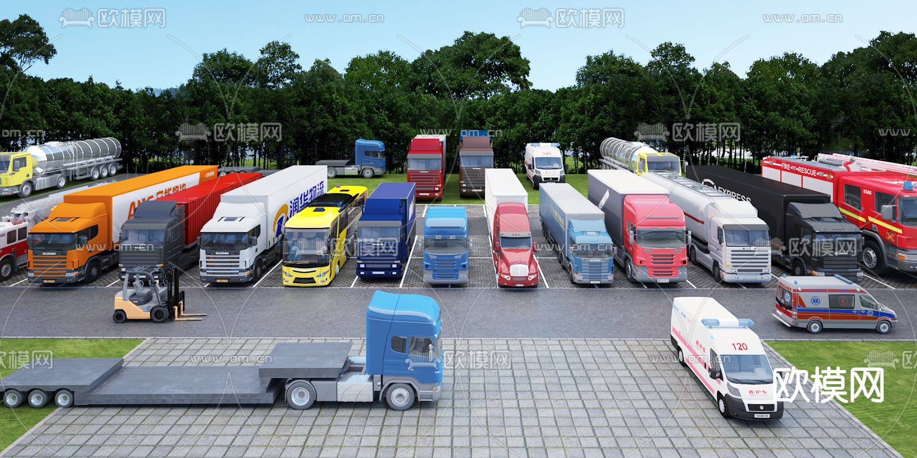 货车 汽车 救护车 警车 物流车3d模型下载