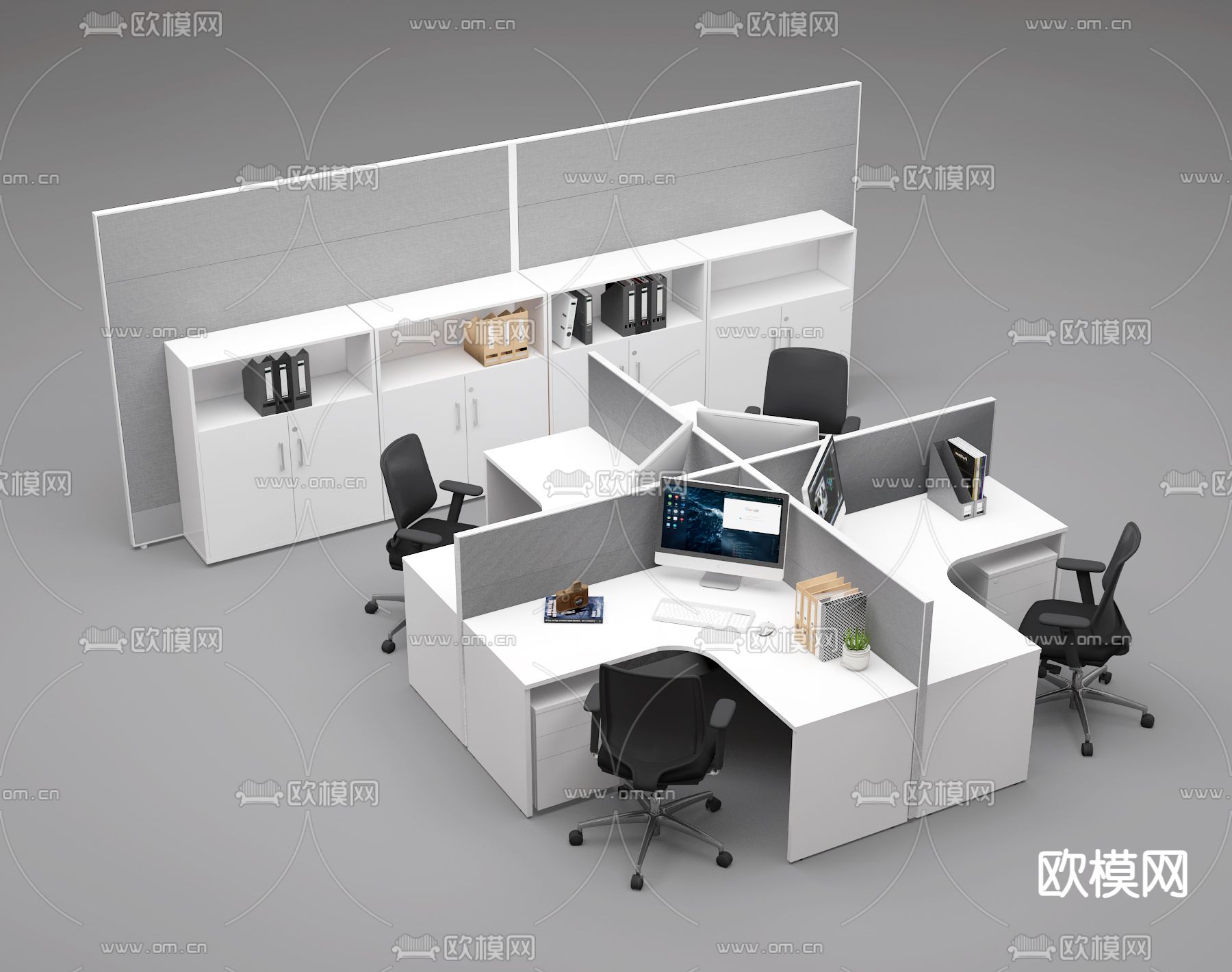 现代办公桌3d模型下载