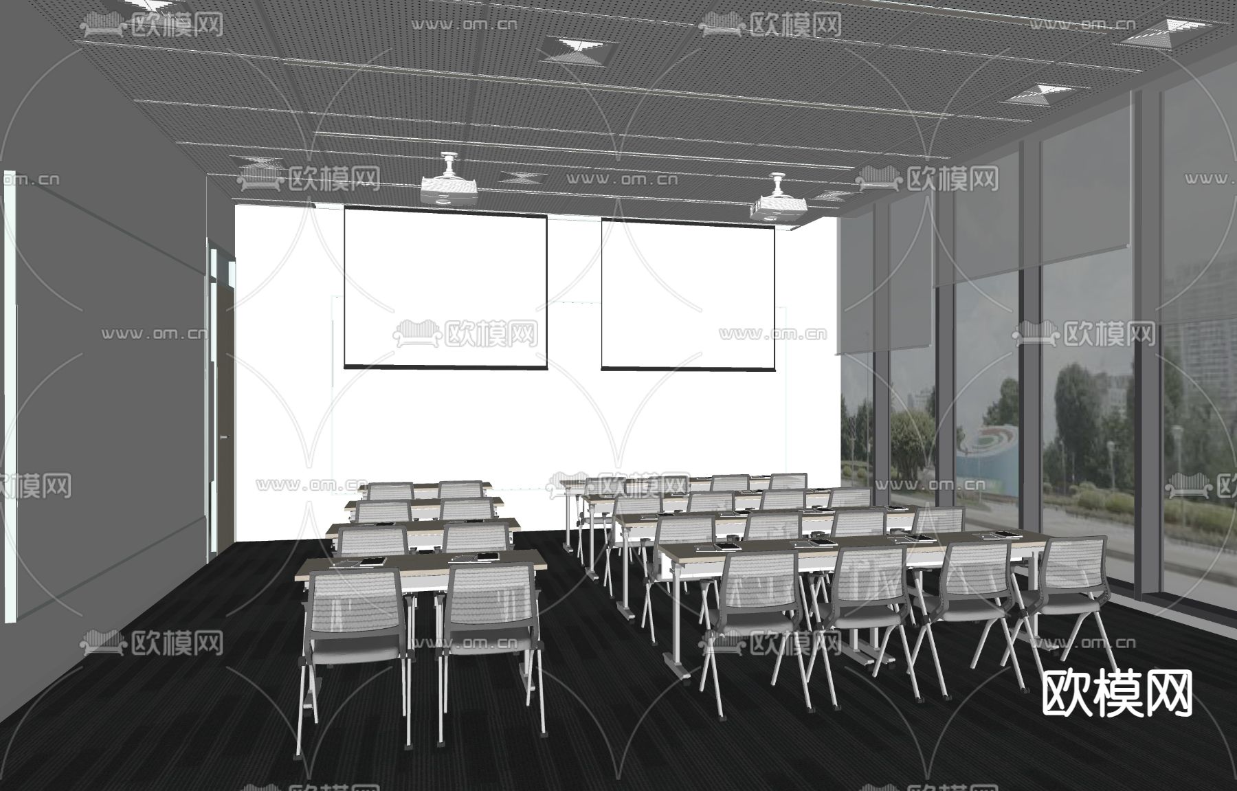 培训室 智慧教室su模型下载（渲染图1）