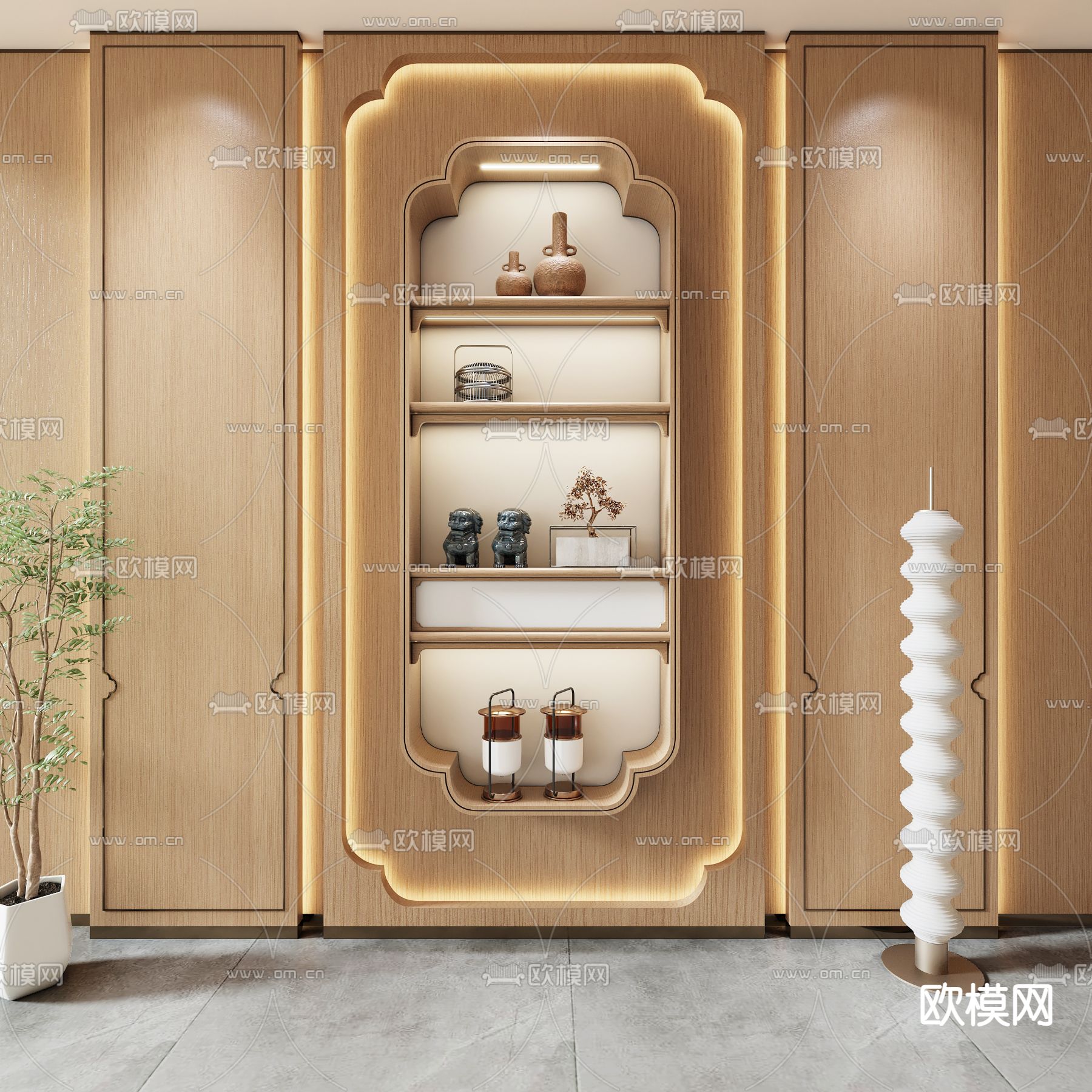 新中式装饰柜 玄关柜 置物架3d模型下载