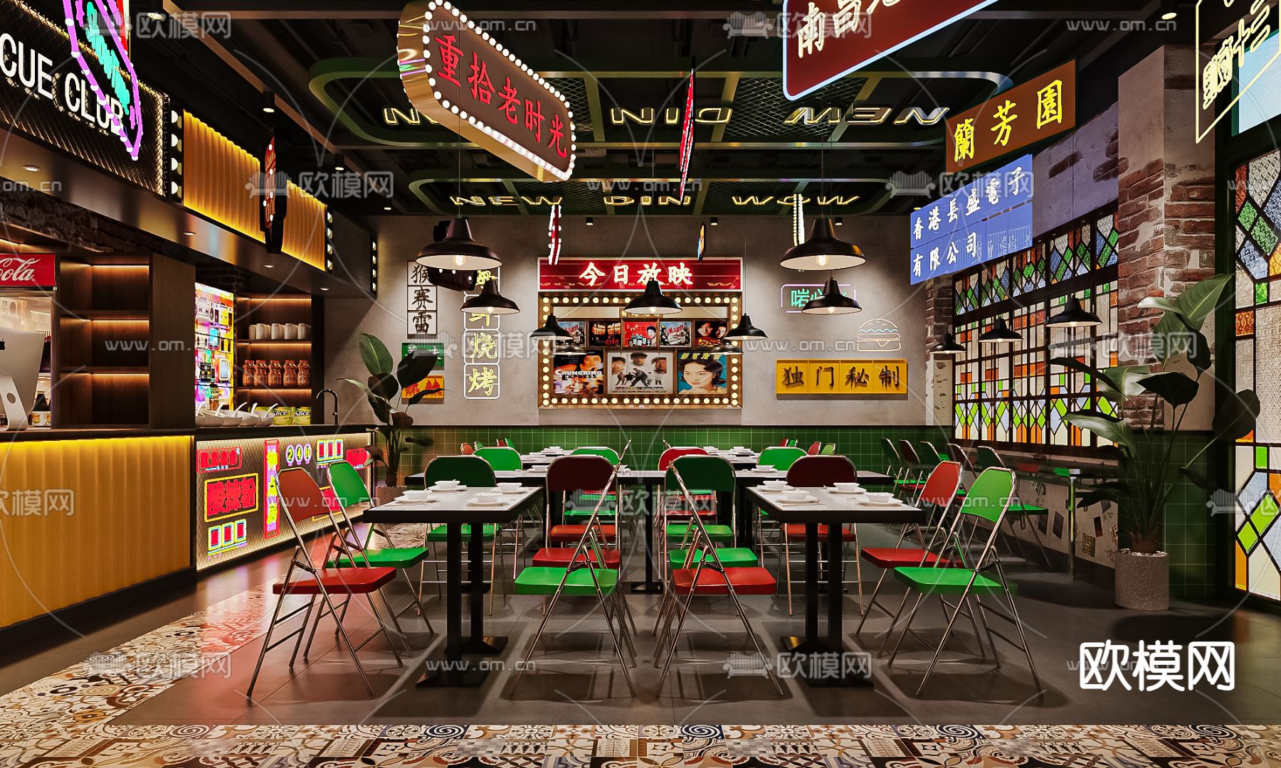 工业风烧烤店su模型下载（渲染图2）