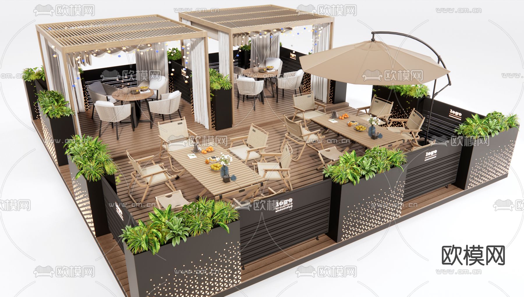 户外商业外摆 户外桌椅su模型下载（渲染图2）