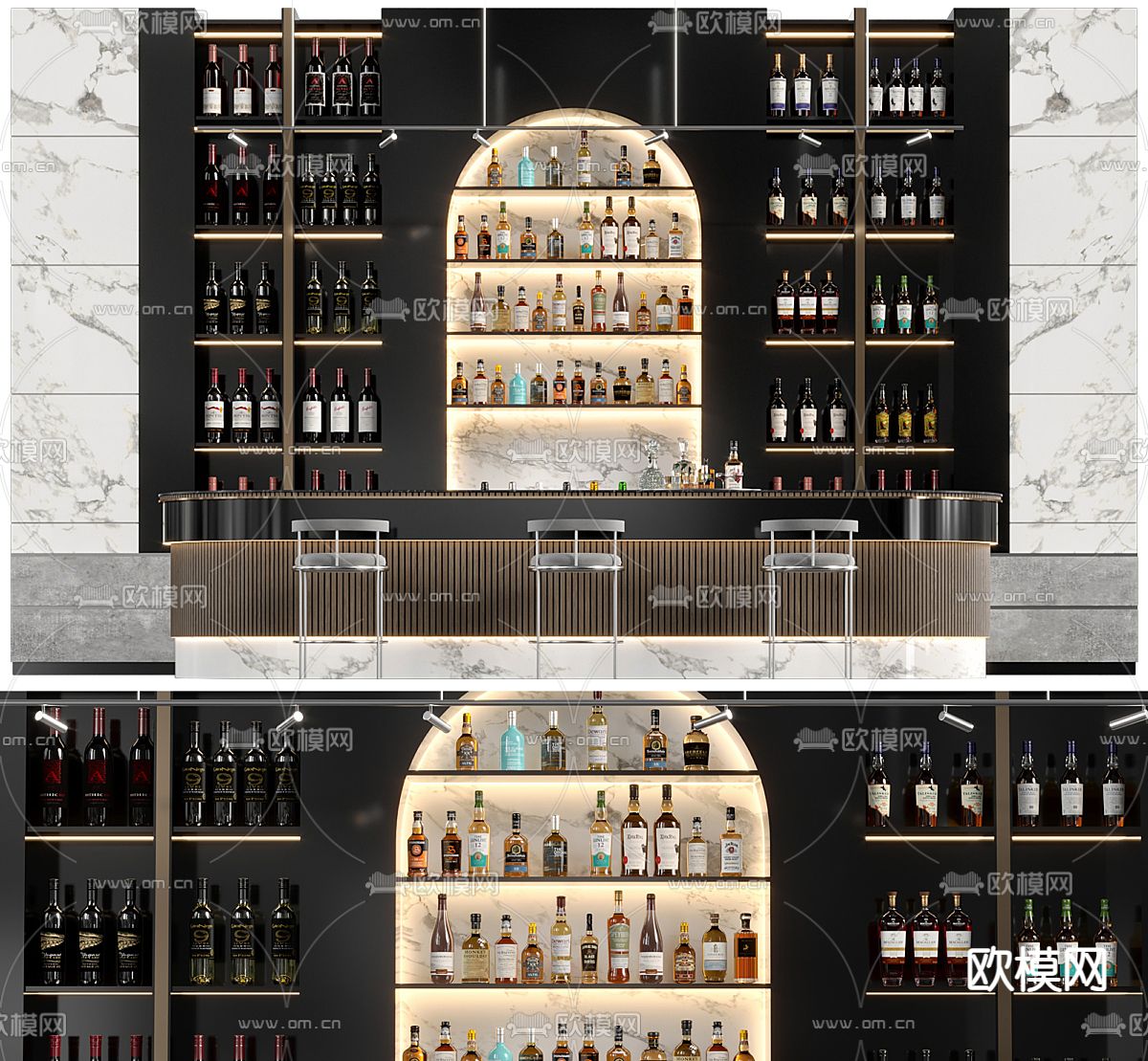 吧台 红酒酒架 酒柜3d模型下载（渲染图1）