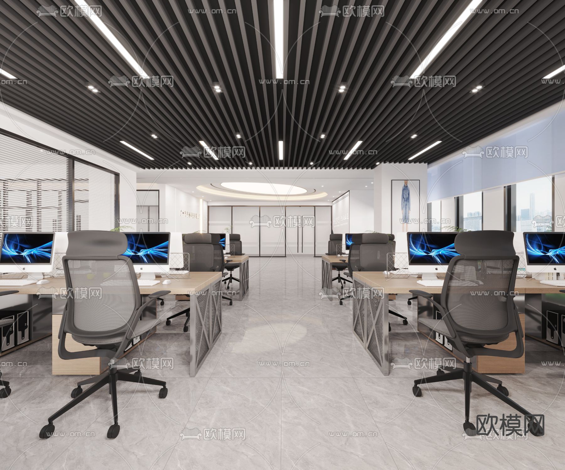 公共办公区 办公室3d模型下载（渲染图1）