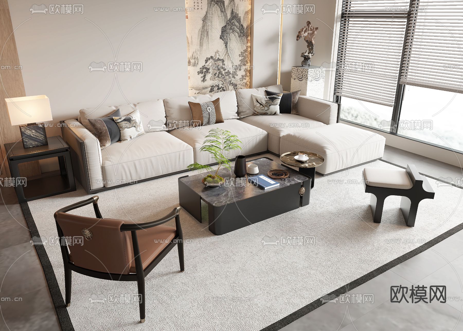 新中式沙发 沙发组合3d模型下载