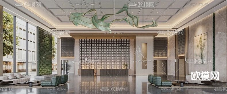 现代酒店大堂su模型下载（渲染图2）