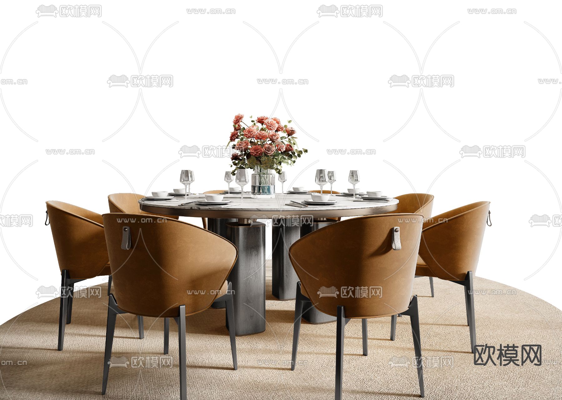 Minotti 餐桌椅su模型下载（渲染图2）