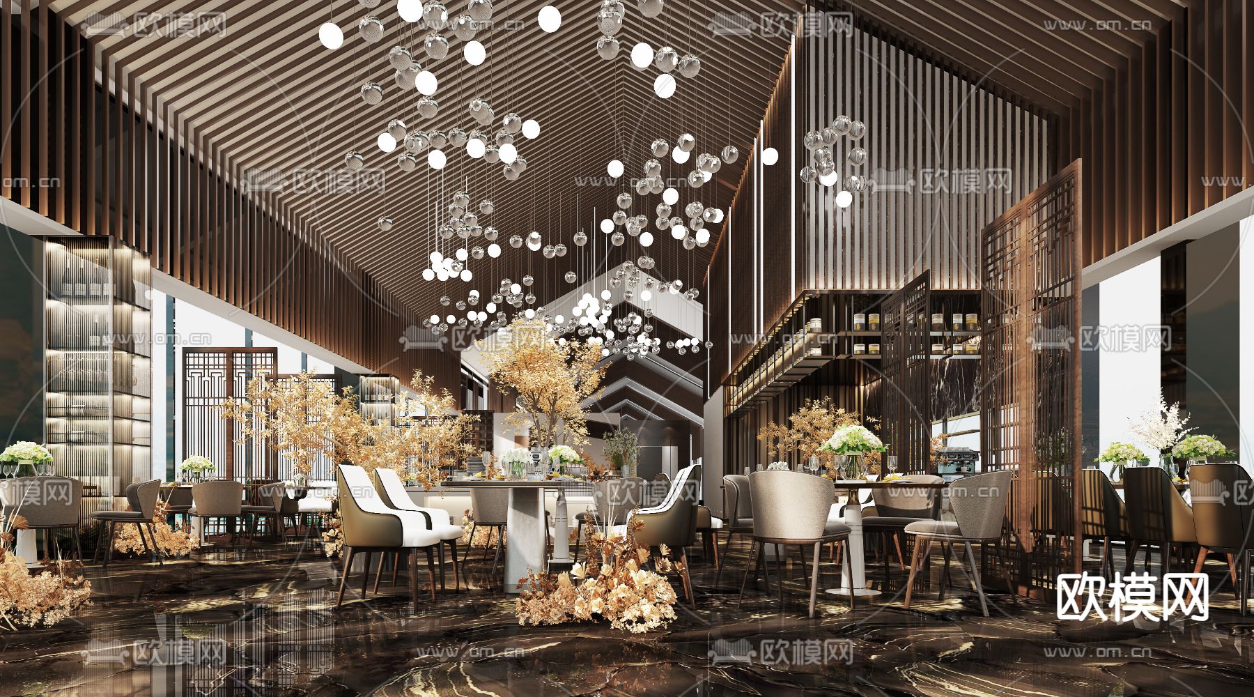 中式中餐厅3d模型下载（渲染图2）