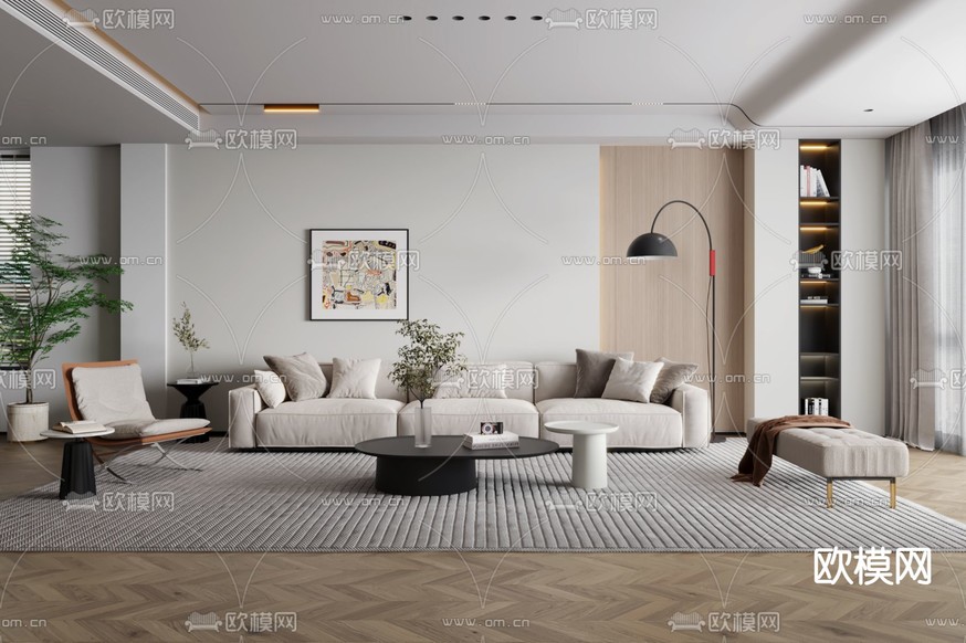 现代客厅3d模型下载(渲染图1)
