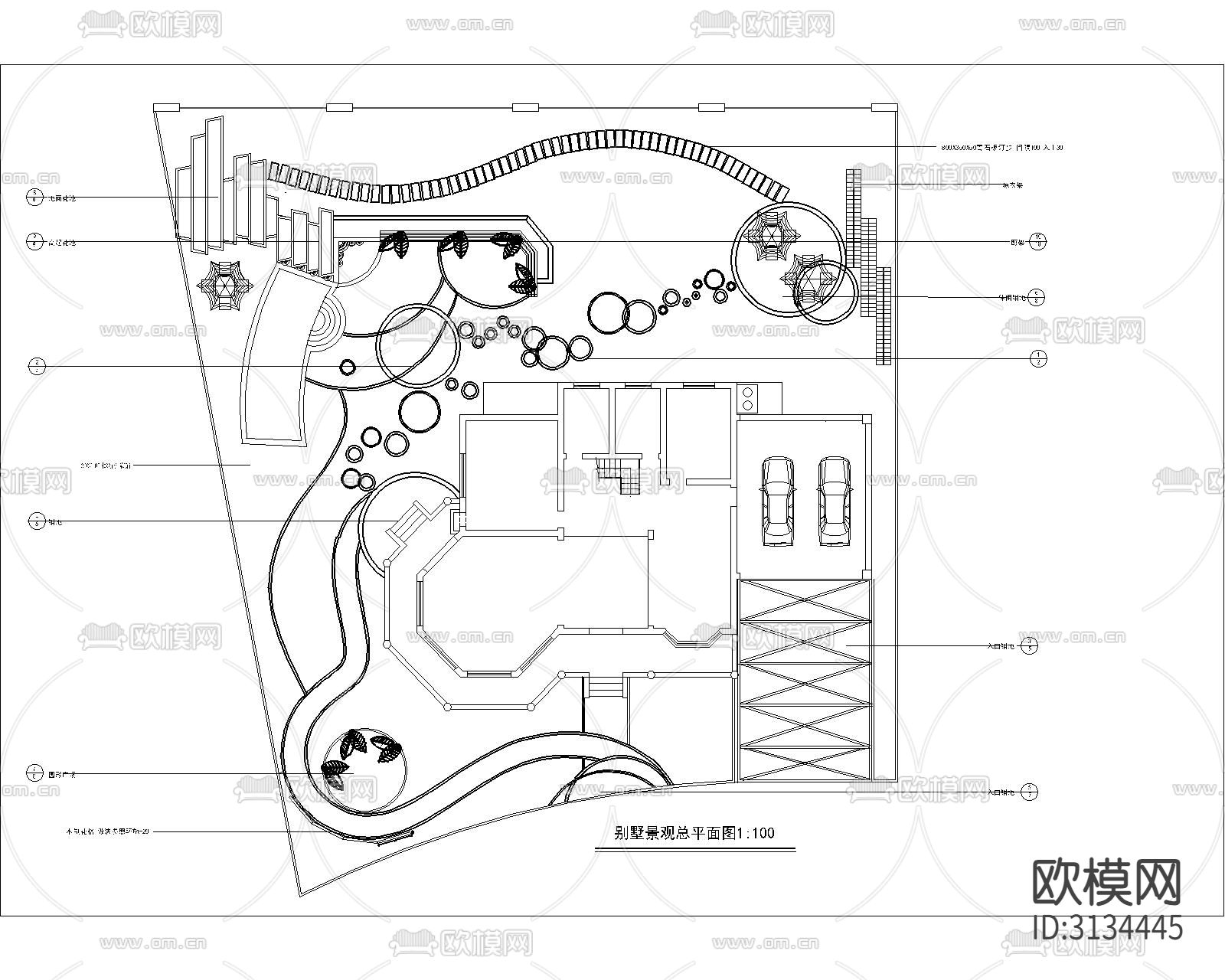 别墅庭院设计cad大样图下载（渲染图1）