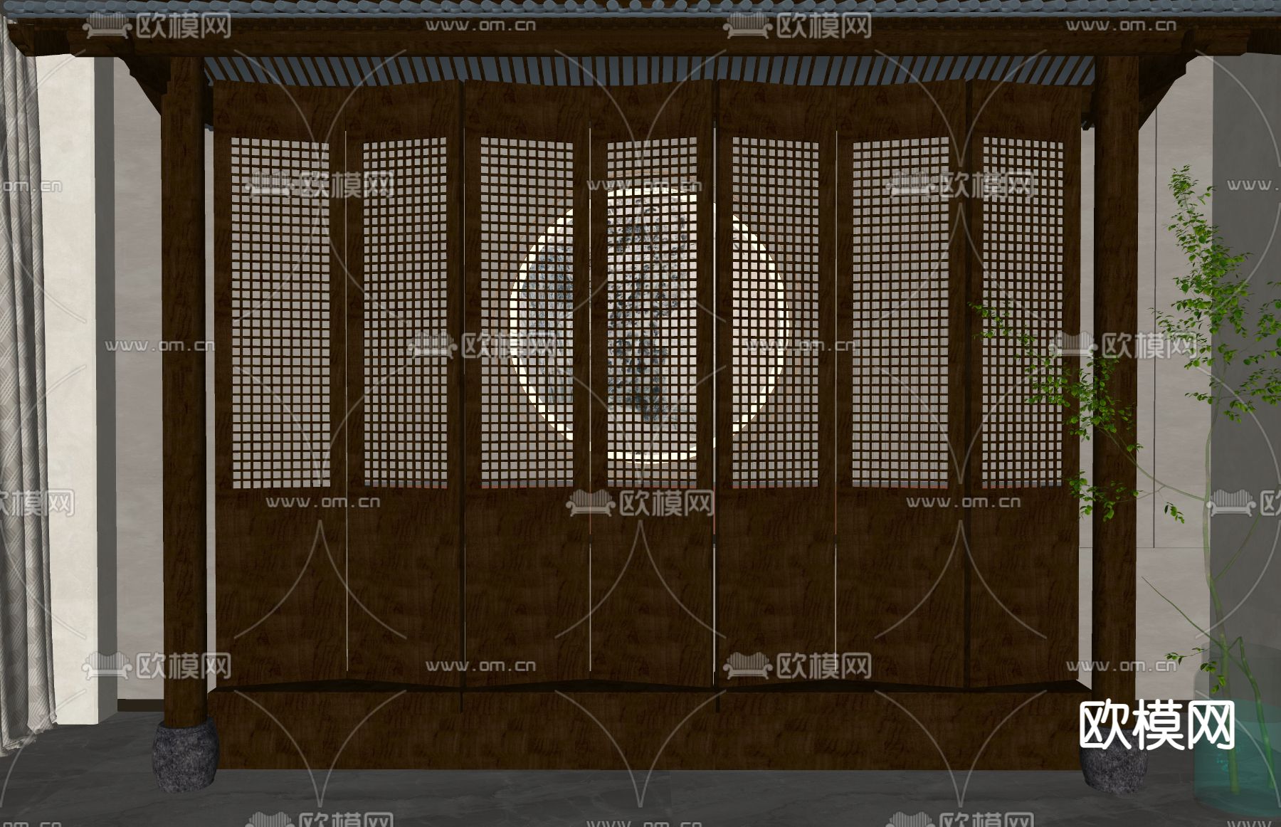 新中式屏风 隔断su模型下载（渲染图1）