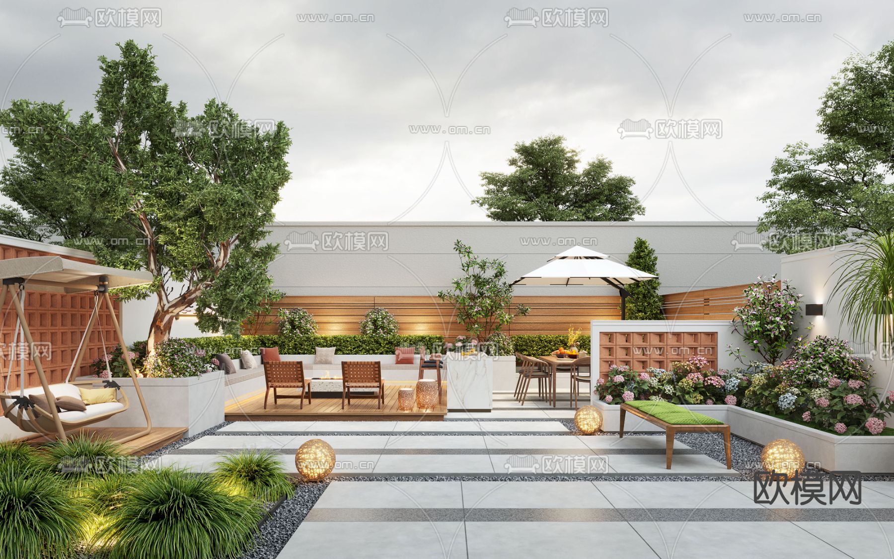 别墅花园 庭院景观3d模型下载