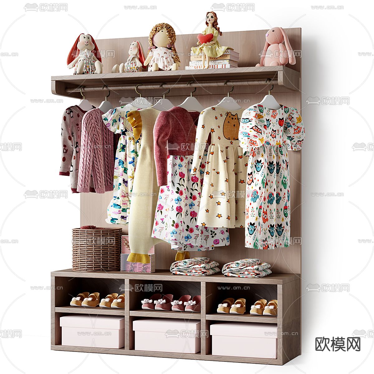 儿童衣柜 收纳柜3d模型下载（渲染图2）