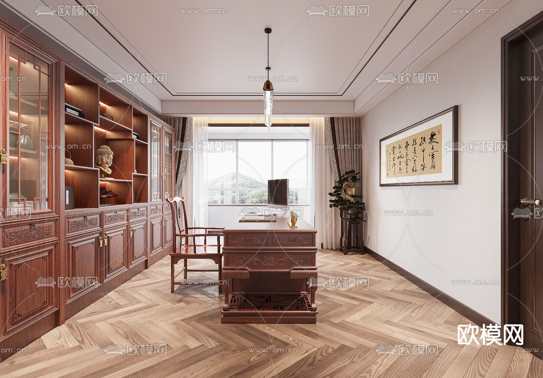中式书房3d模型下载（渲染图2）