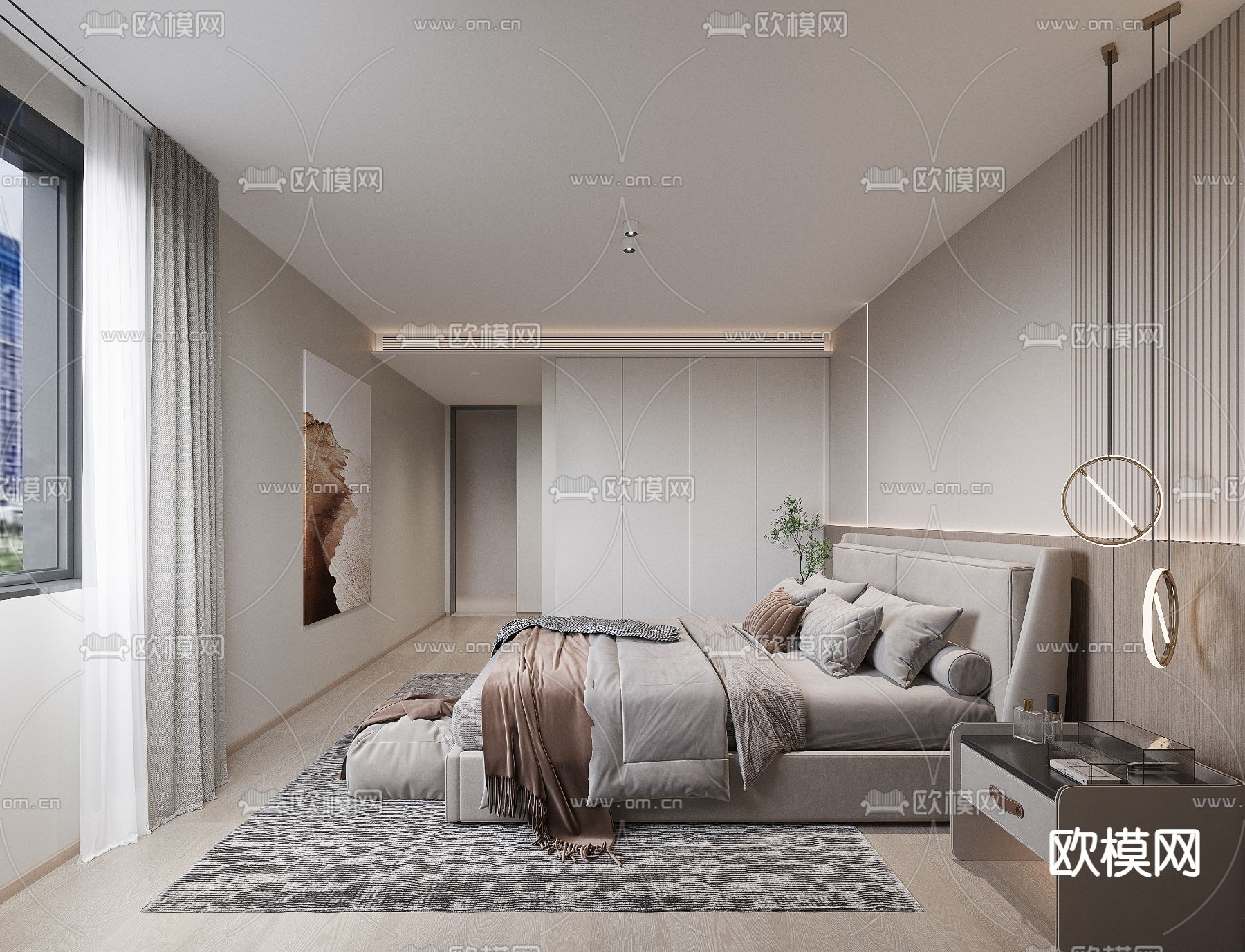 现代卧室 主人房 主卧3d模型下载（渲染图1）