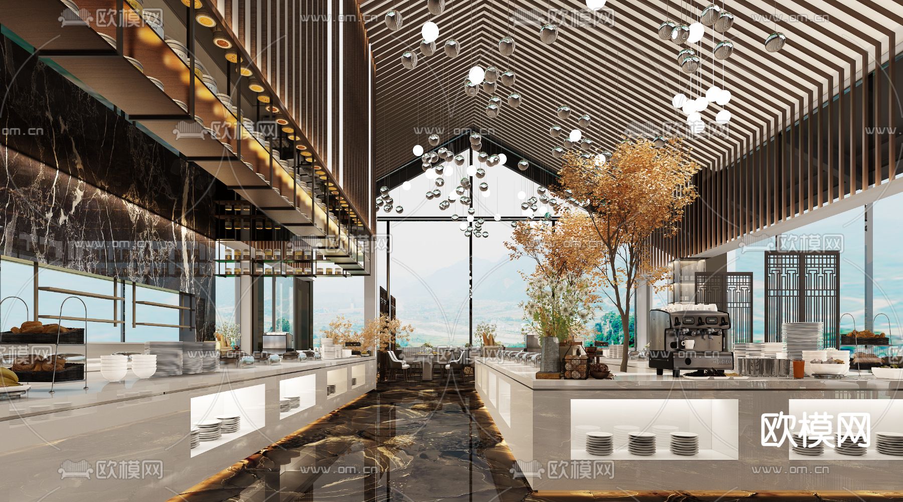 中式中餐厅3d模型下载（渲染图1）