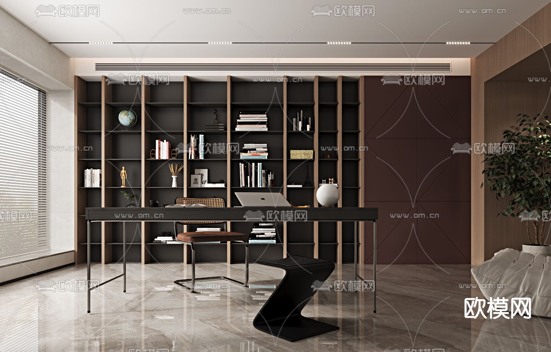 现代书房3d模型下载