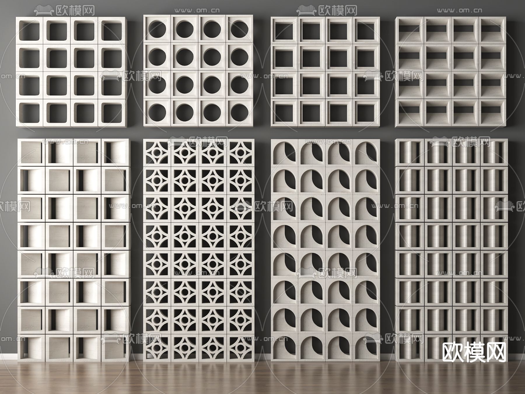 水泥砖屏风 镂空砖隔断3d模型下载