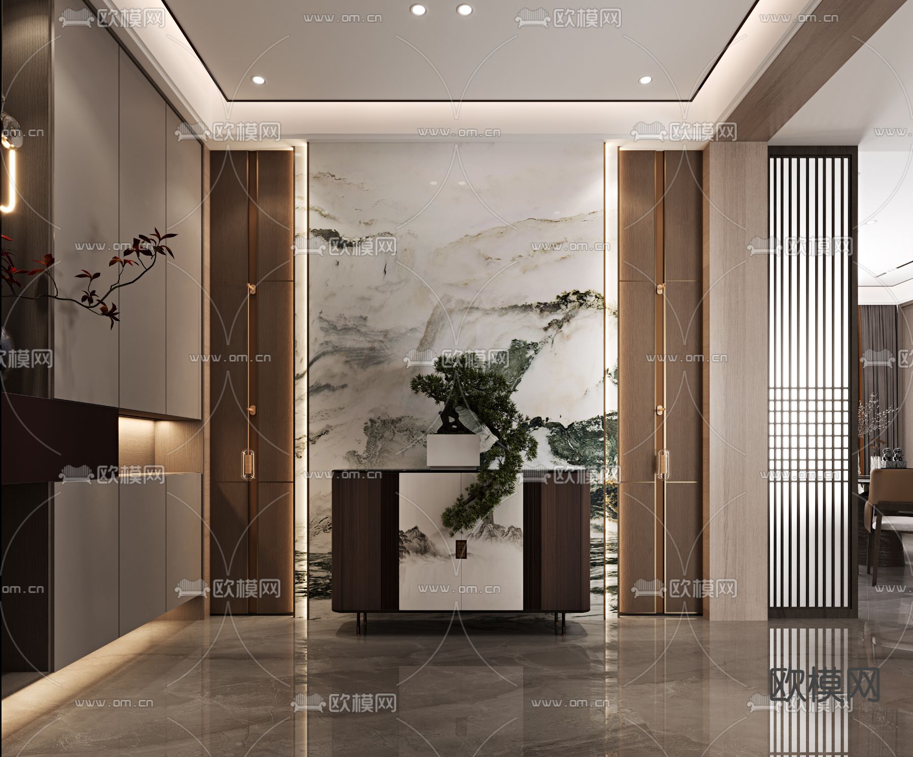 新中式门厅 玄关过道3d模型下载