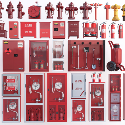 消防栓 消防器材 灭火器su模型 