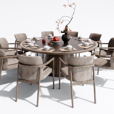 新中式餐桌椅su模型