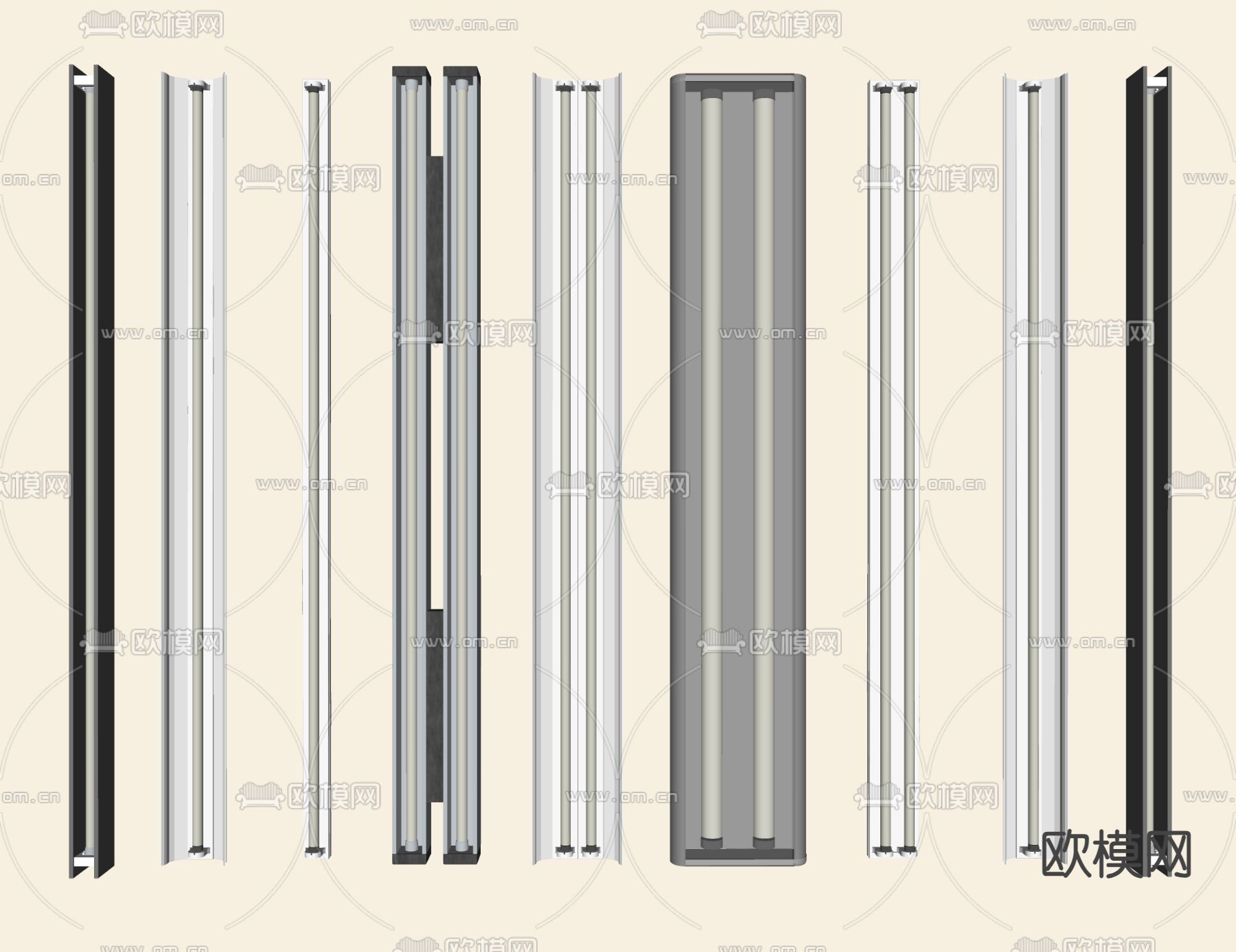 工业风LED日光灯 长条线性灯su模型下载（渲染图1）