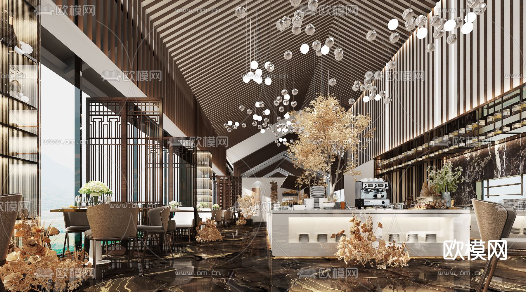 中式中餐厅3d模型下载（渲染图3）