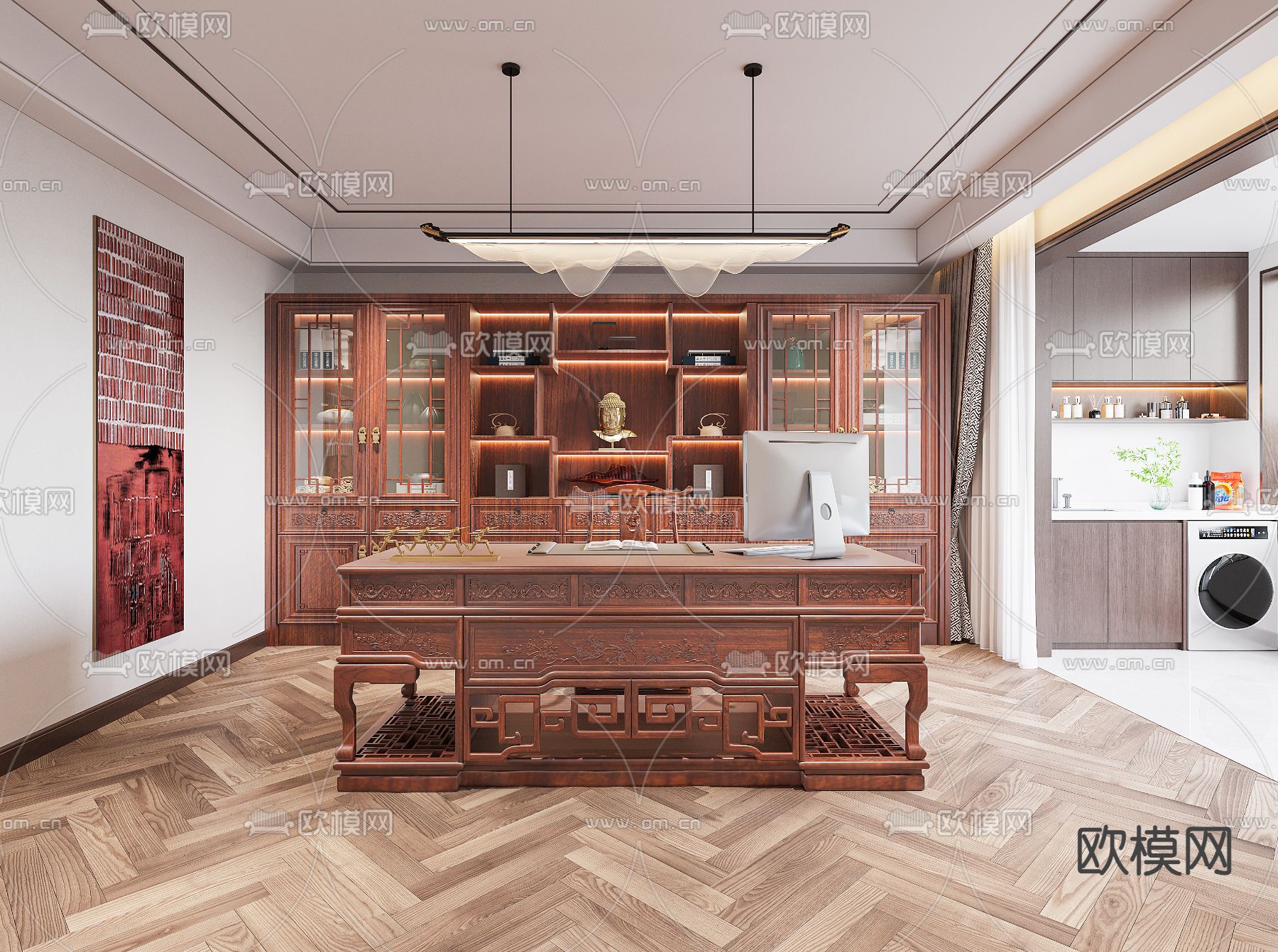 中式书房3d模型下载（渲染图1）