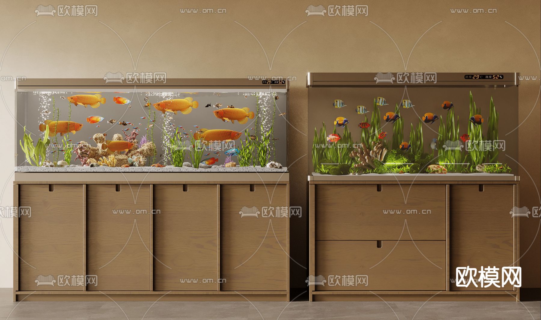 侘寂鱼缸 水族3d模型下载