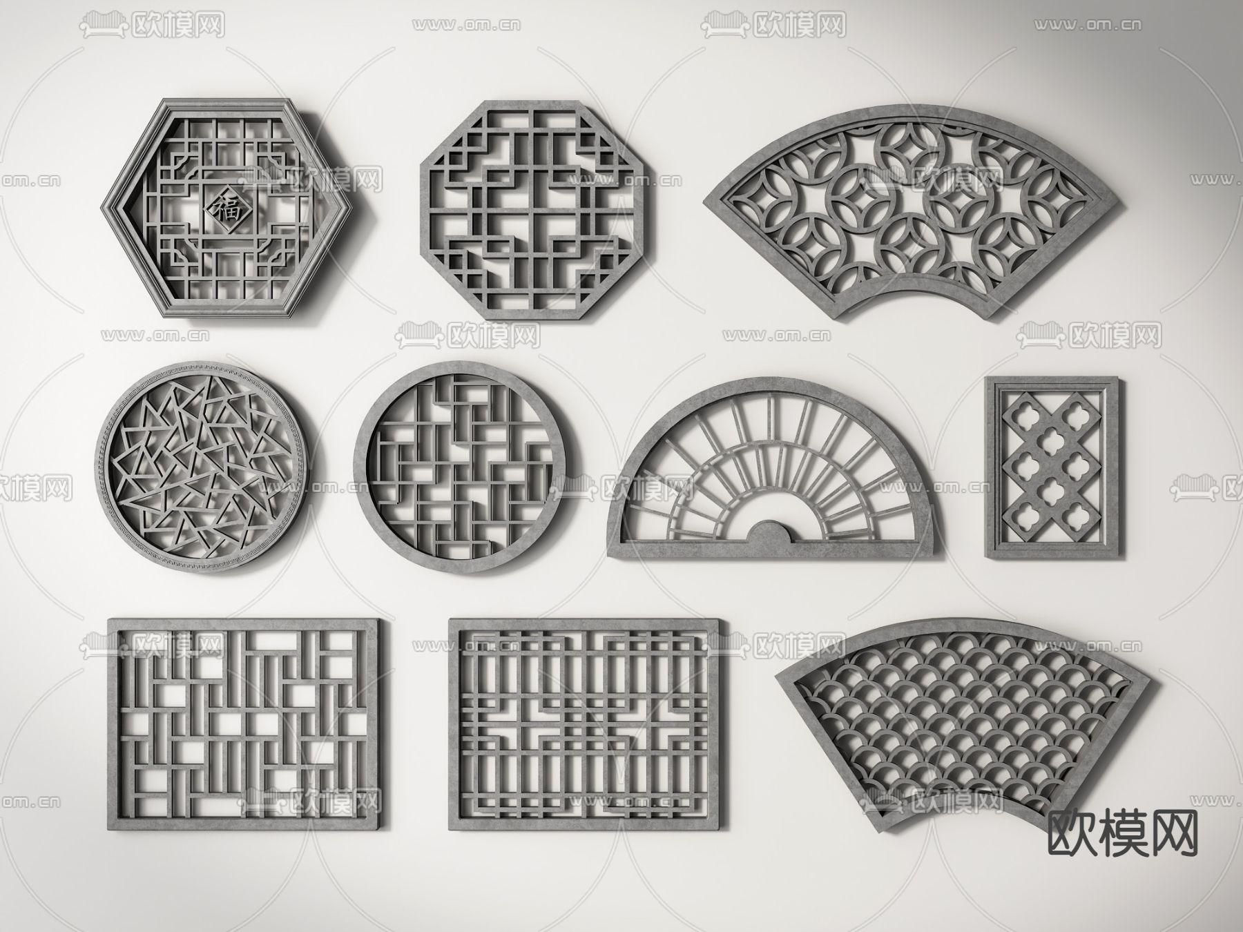 中式窗格 镂空窗 窗户 雕花窗3d模型下载