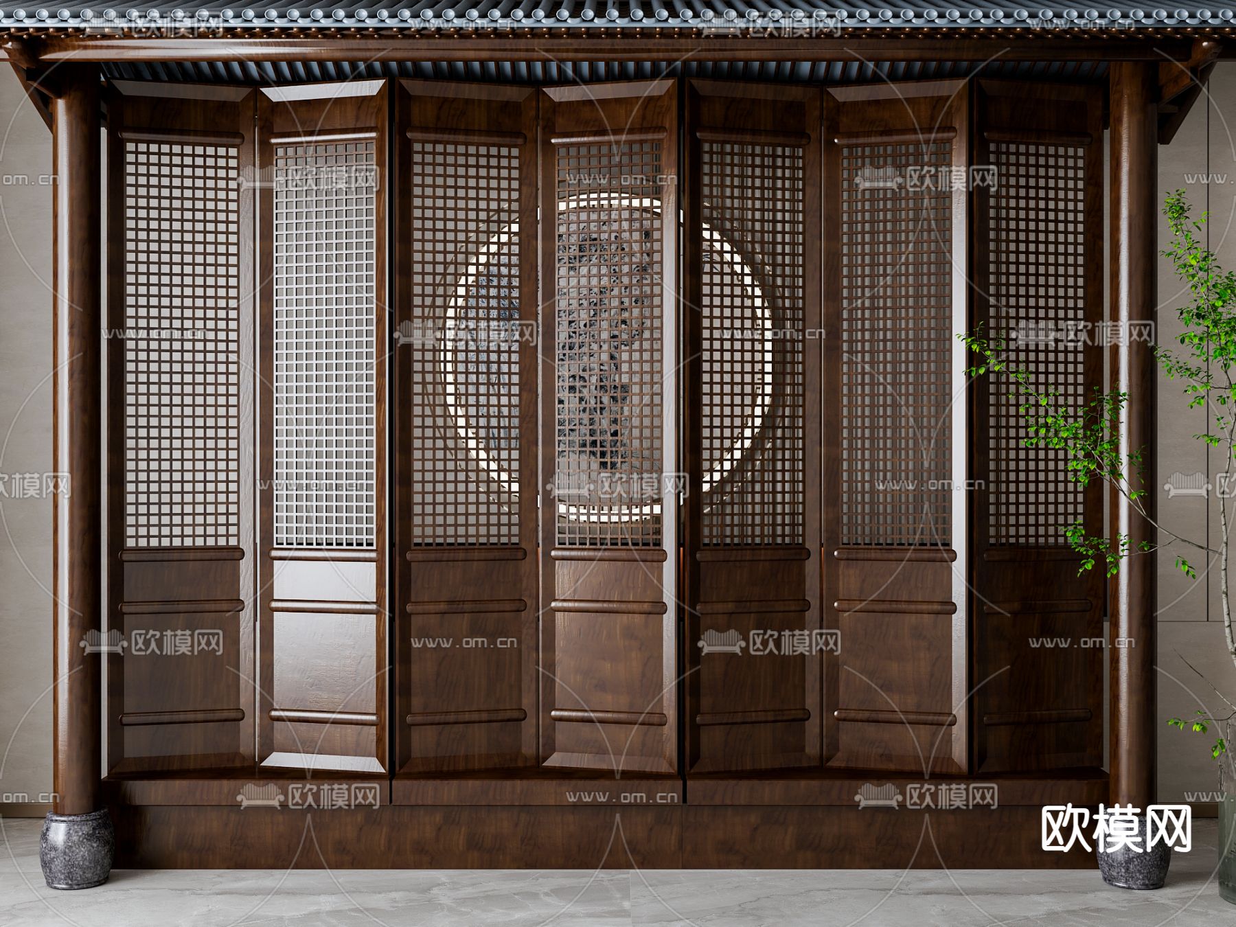新中式屏风 隔断su模型下载（渲染图2）