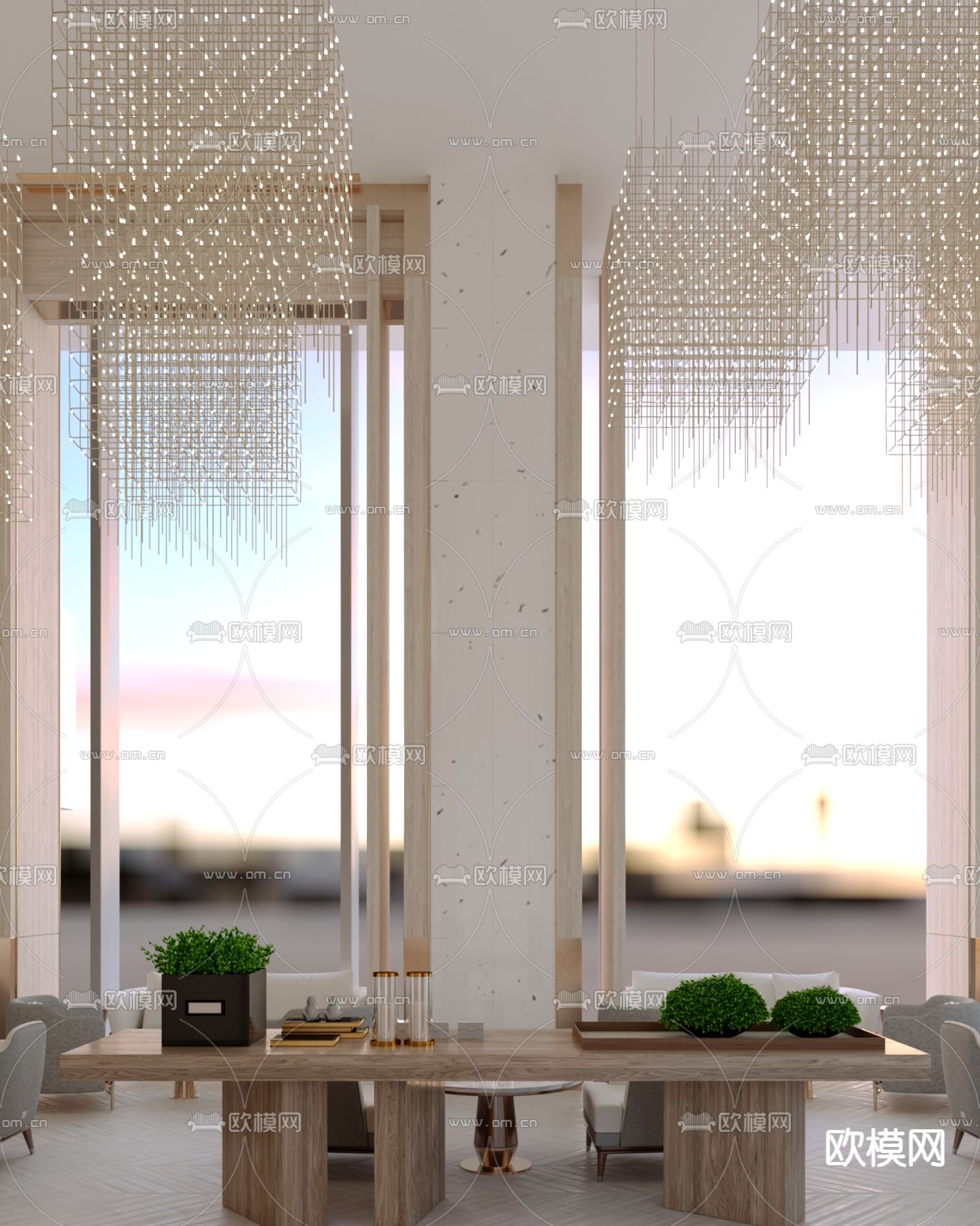 酒店休息厅 大堂su模型下载（渲染图2）