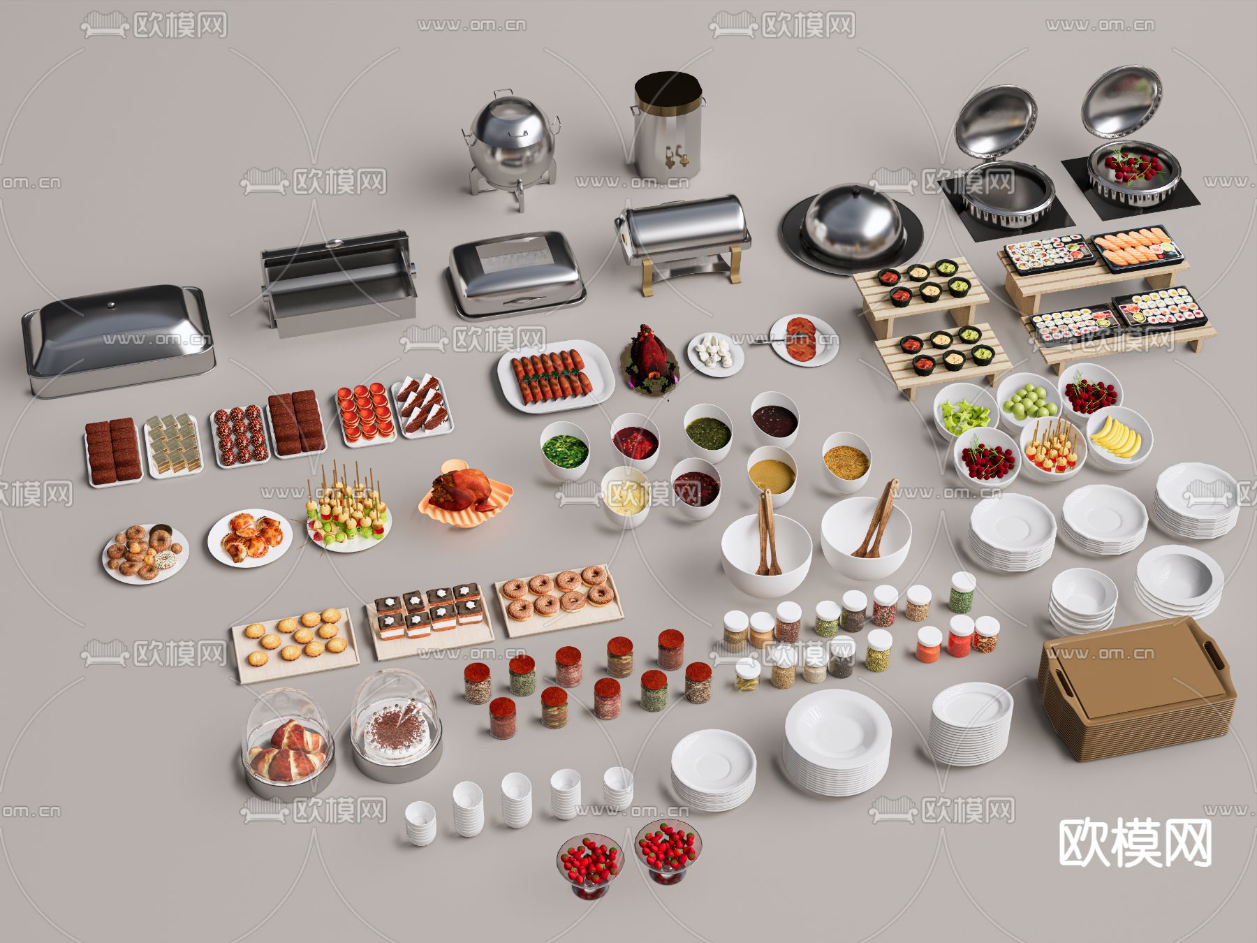 调料台 食物 火锅调味台su模型下载（渲染图2）