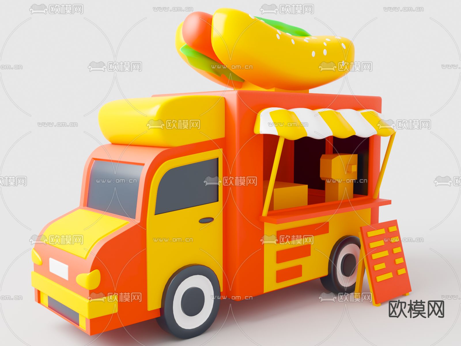 卡通玩具 Food Truck 卡通美食售货车3d模型下载