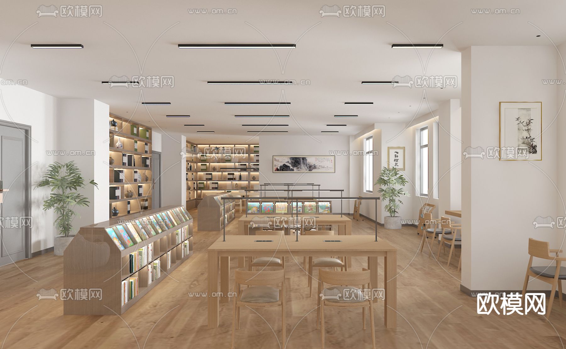 现代图书馆 阅览室3d模型下载（渲染图2）