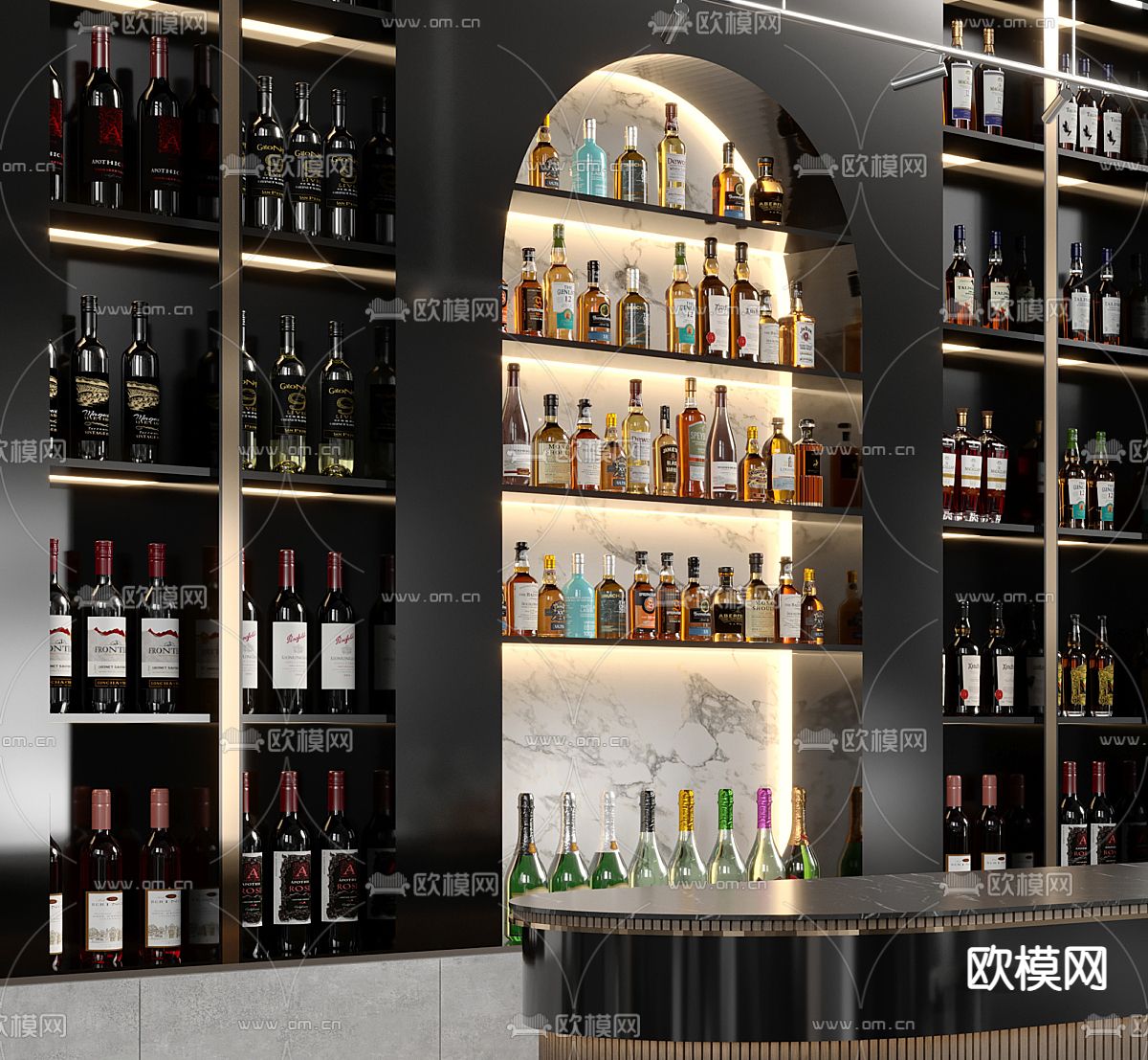 吧台 红酒酒架 酒柜3d模型下载（渲染图2）