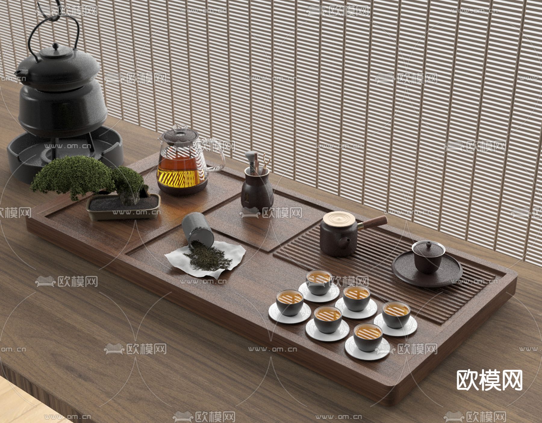 现代茶具 茶壶 托盘3d模型下载