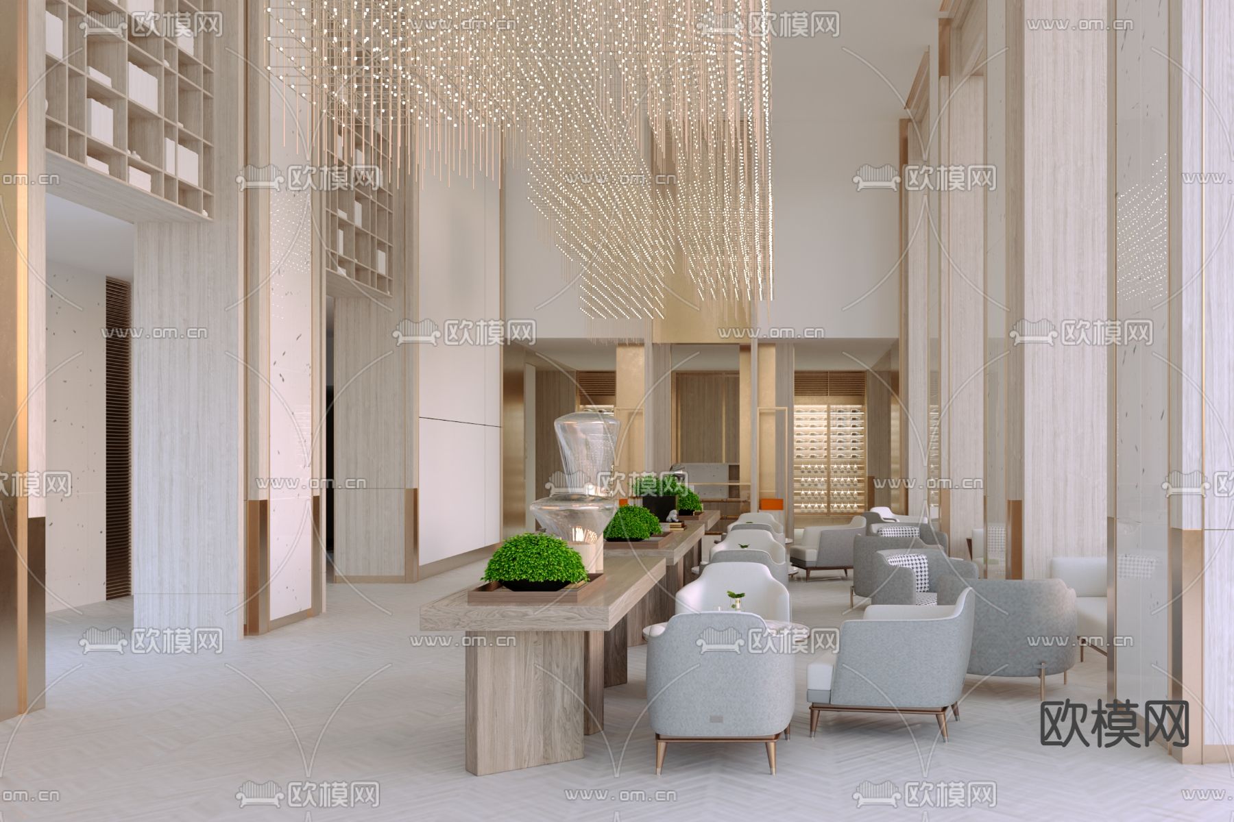 酒店休息厅 大堂su模型下载（渲染图4）