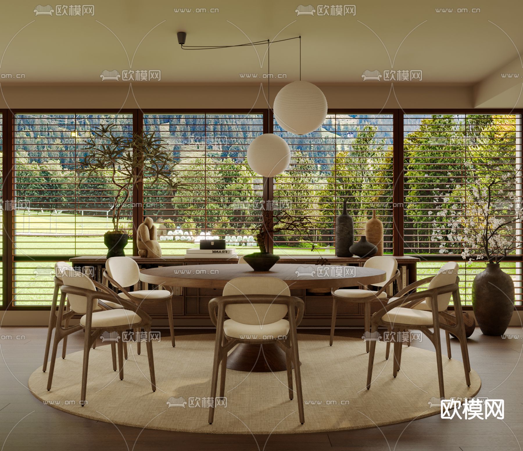 中古风餐厅su模型下载（渲染图2）