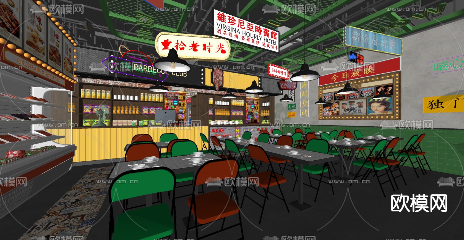 工业风烧烤店su模型下载（渲染图1）