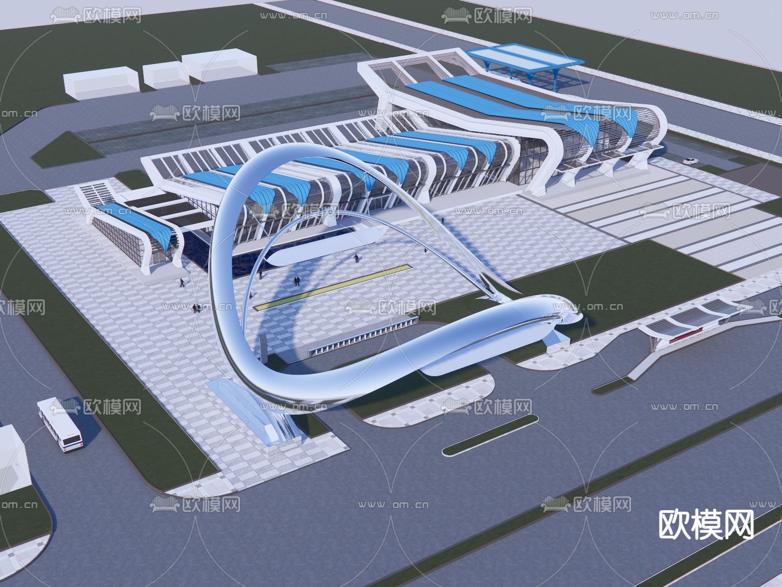 汽车站su模型下载（渲染图1）