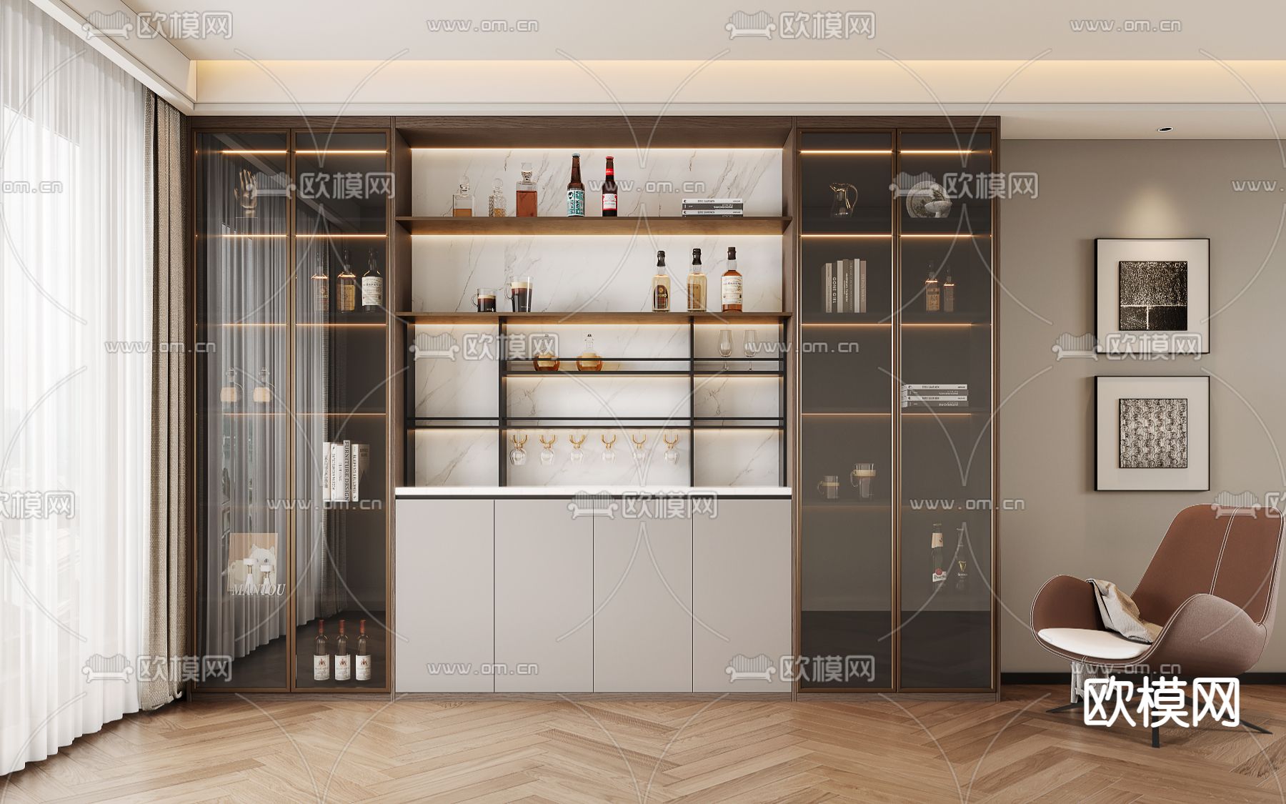 玻璃酒柜3d模型下载