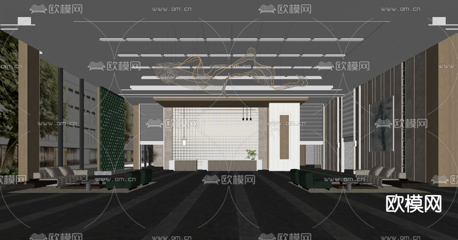 现代酒店大堂su模型下载（渲染图1）