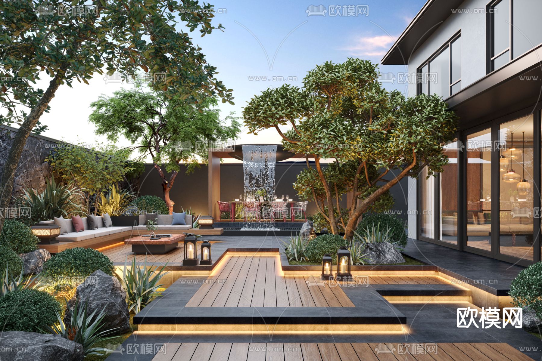 别墅花园 庭院景观3d模型下载