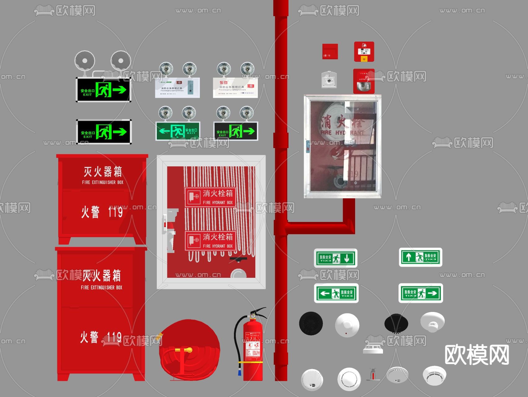 消防设施 消防器械 消火栓 灭火器su模型下载