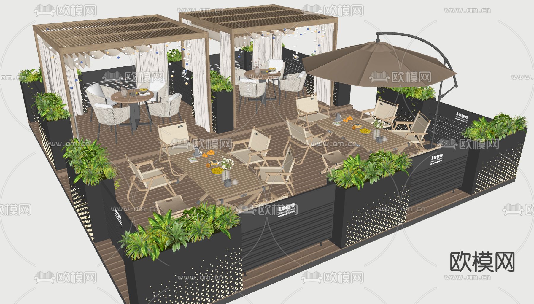 户外商业外摆 户外桌椅su模型下载（渲染图1）