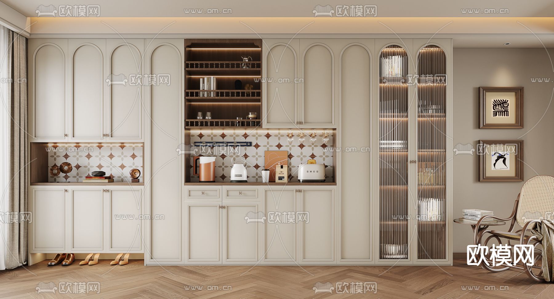 法式酒柜 餐边柜 多功能酒柜3d模型下载