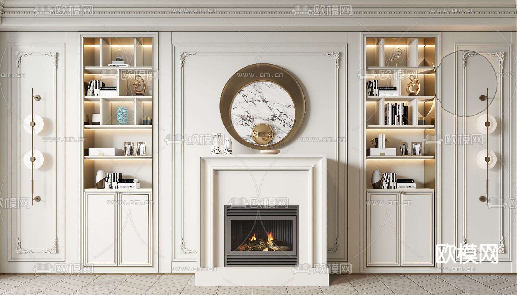 美式装饰柜 储物柜 壁炉3d模型下载