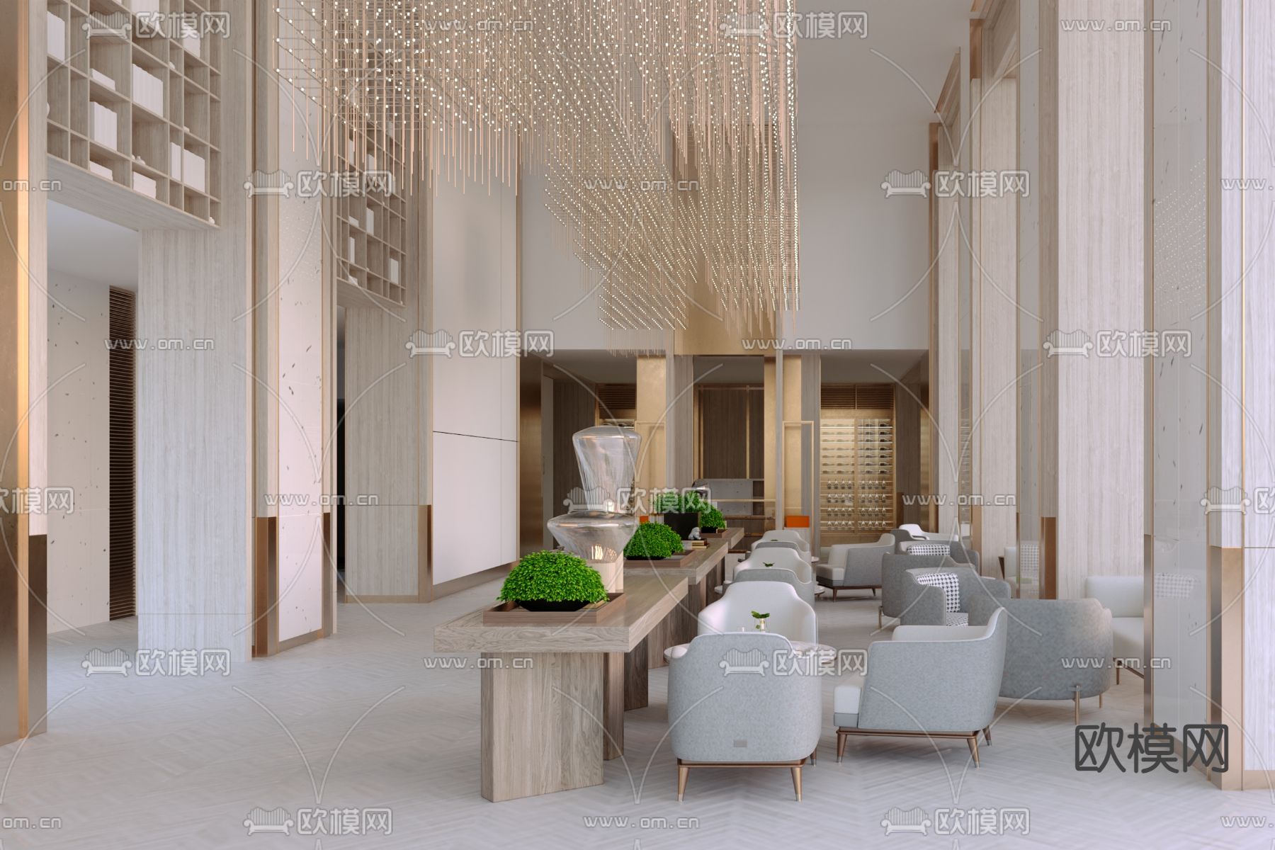酒店休息厅 大堂su模型下载（渲染图5）